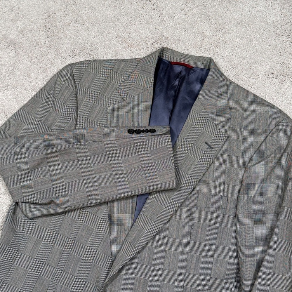 Jos A Bank Executive Collection Glen Plaid Blazer Grey Red Blue 43 Long‎ Wool